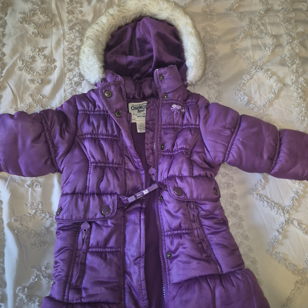 OshKosh B'gosh Purple Puffer Coat with Faux Fur Hood